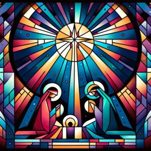 Artistic stained glass depicting Joseph and Mary with baby Jesus | Arizona Reproductive Medical Specialists
